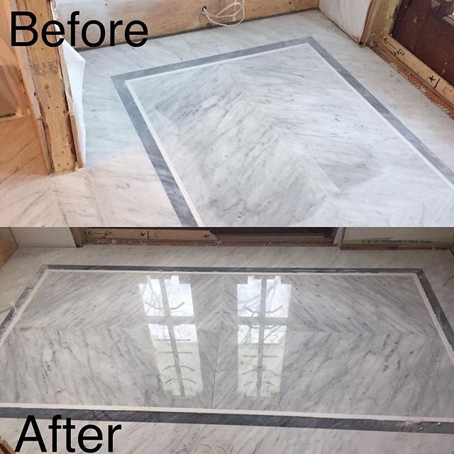 Before and after: marble floor ground and Italian repolished to mirror finish