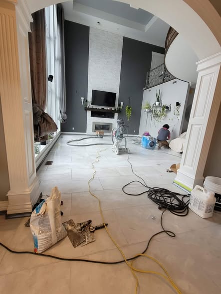 Maxime Paris working on precision slab composition on-site